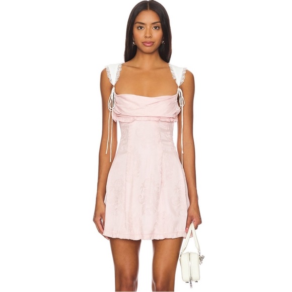 For Love And Lemons Holland Pink Mini Dress with Lace Straps - Picture 1 of 4